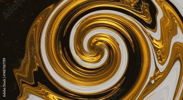 Fototapeta Abstract Golden Liquid Sculpture 3D Render of Molten Gold