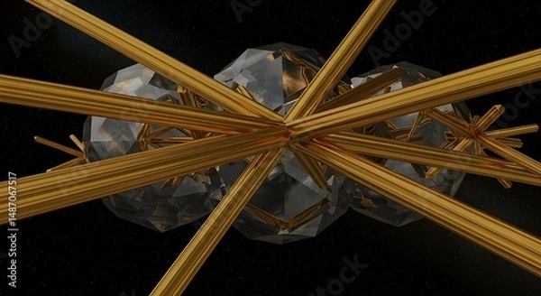 Fototapeta Abstract Golden Liquid Sculpture 3D Render of Molten Gold