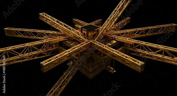 Fototapeta Abstract Golden Liquid Sculpture 3D Render of Molten Gold