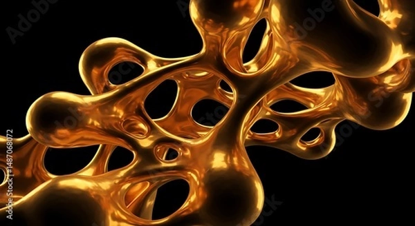 Fototapeta Abstract Golden Liquid Sculpture 3D Render of Molten Gold