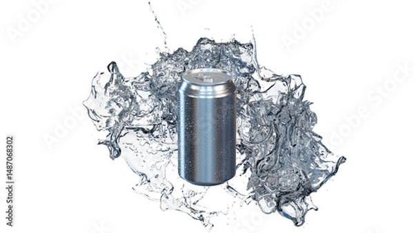 Obraz アルミ缶と弾ける水しぶきの3Dイラスト