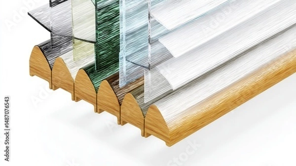 Fototapeta Beige mosaic roof axonometric view isolated on white background. Generative AI