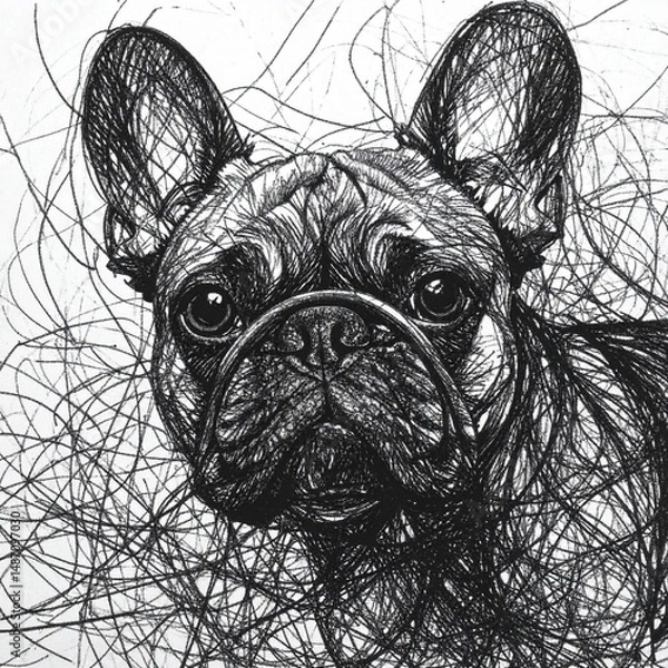 Obraz French Bulldog in scribble texture technique