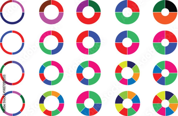 Fototapeta  pie chart infographic design. Flat process cycle. Progress sectors. business elements and statistics with numbers. Colorful 1,2,3,4,5,6,7,8,9,10,11,12 ,13,14,15sections. Wheel round