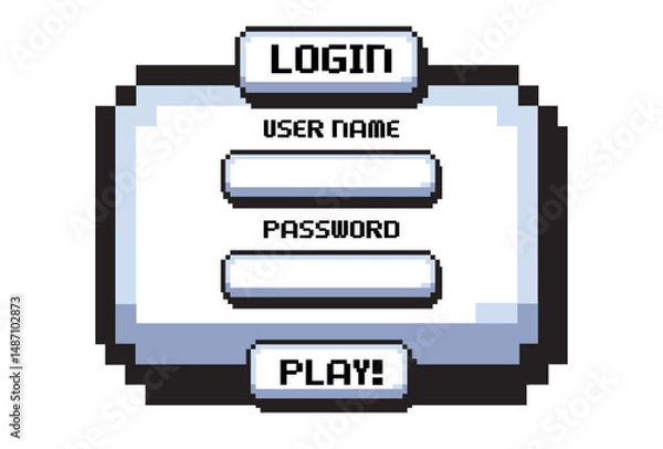 Fototapeta Username and password menu template.user interface  for  pixel video games.panels and buttons for menu