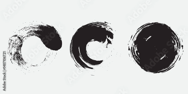 Fototapeta Brush strokes set design. Grunge design element vector. Circle black color brush strokes collection design vector. Brush strokes effect design with a circle shape. 