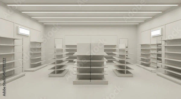 Fototapeta empty,  retail,  store, Empty Retail Store Interior with Shelving