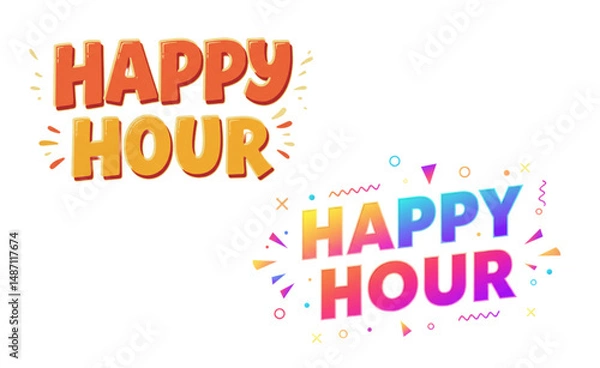 Fototapeta Colorful "HAPPY HOUR" Text Designs with Playful Elements