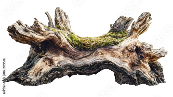 Fototapeta Ancient, weathered tree stump, mossy texture