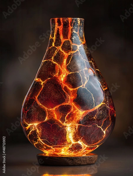 Fototapeta Glowing lava lamp with fiery orange and red cracks creating warm, dynamic art piece