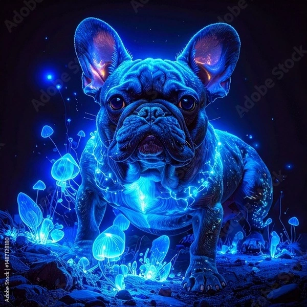 Obraz French Bulldog in bioluminescent effect