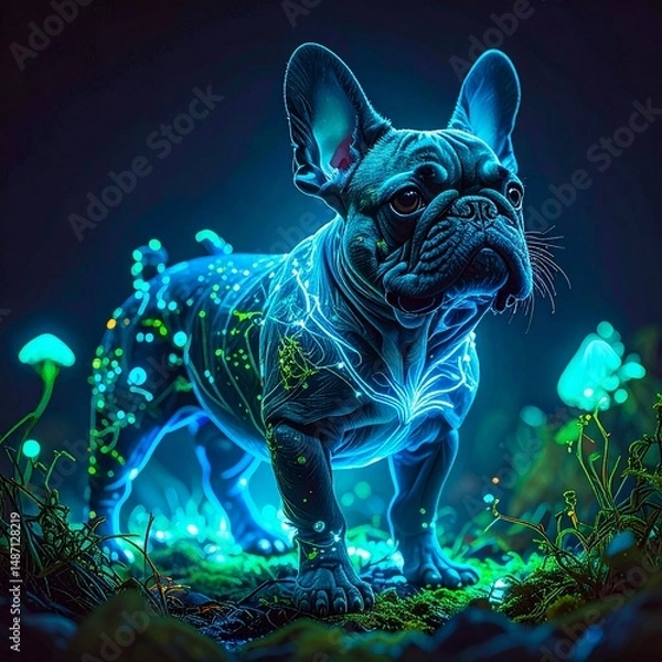 Obraz French Bulldog in bioluminescent effect