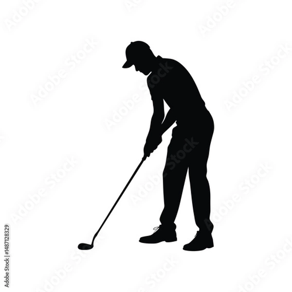Fototapeta Silhouette of a golfer in action preparing to swing golf club on white background
