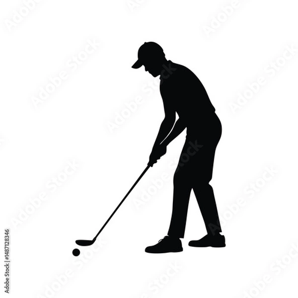 Fototapeta Silhouette of a golfer in action preparing to swing at a golf ball on a white background