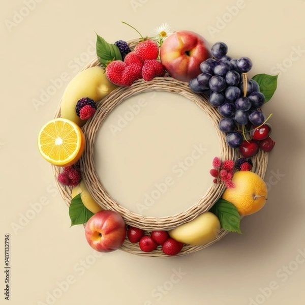 Fototapeta Customizable summer fruit basket mockup with blank space for your logo or branding.