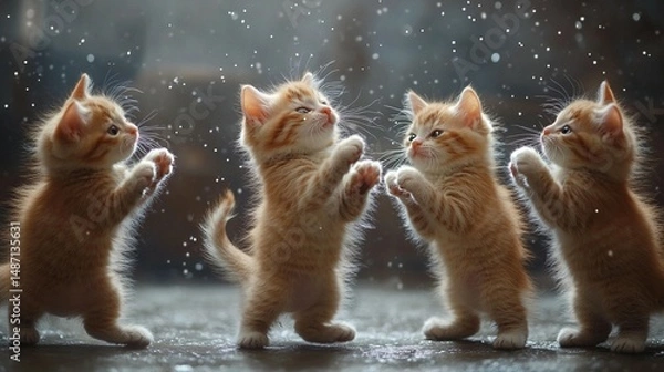 Fototapeta Cute Kittens Playing in Snow