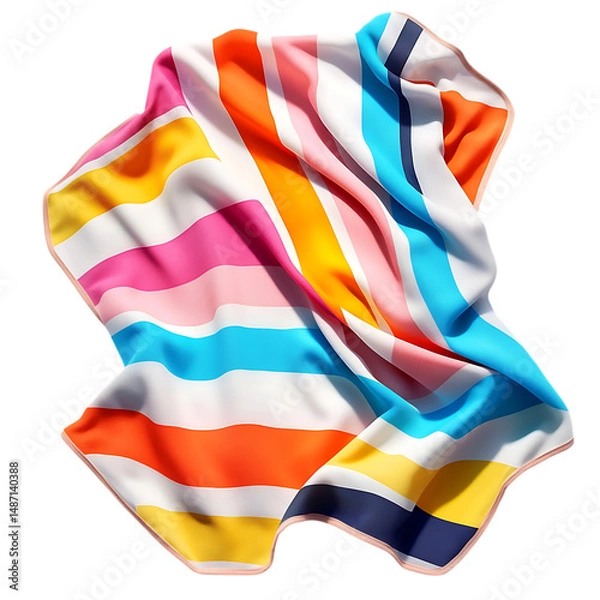 Fototapeta Modern Beach Towel with Expansive Colorful Stripes Isolated on Transparent Background