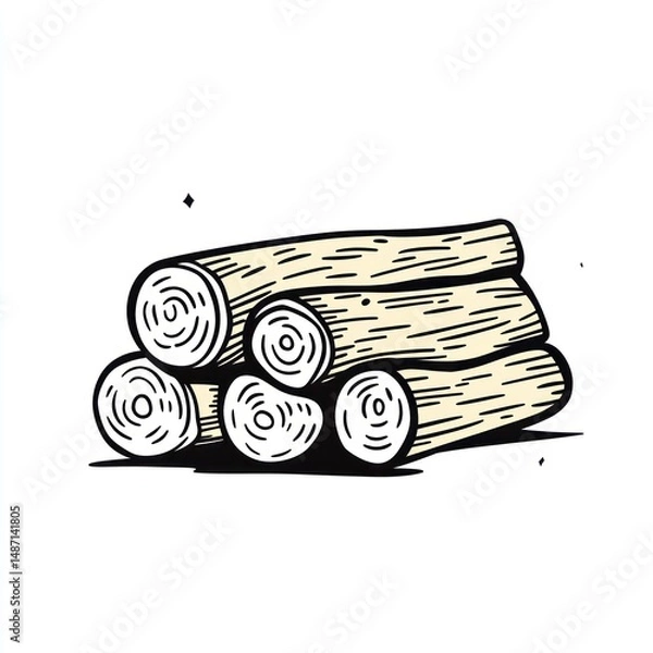 Fototapeta A detailed illustration of several stacked logs of wood
