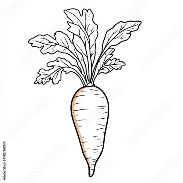 Fototapeta An illustration depicting a root vegetable with leafy green foliage