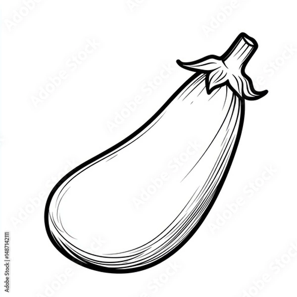 Fototapeta An illustrative drawing showcasing a single organic eggplant on white background