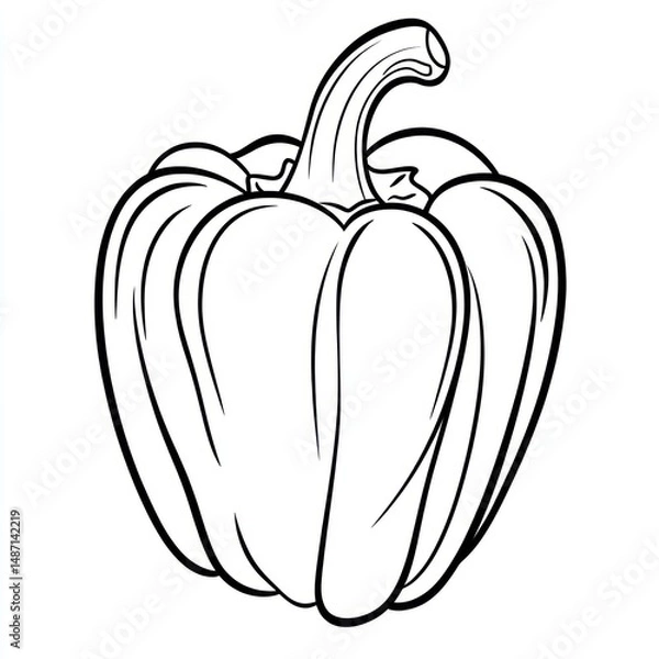 Fototapeta A simple outline drawing of a large bell pepper plant