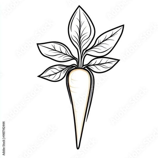 Fototapeta A stylized illustration of a parsnip with its leaves