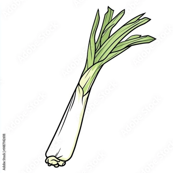 Fototapeta A single isolated graphic illustration of a fresh green leek vegetable