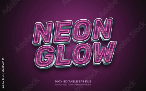 Fototapeta Purple Neon Light Glow 3D editable text style effect	
