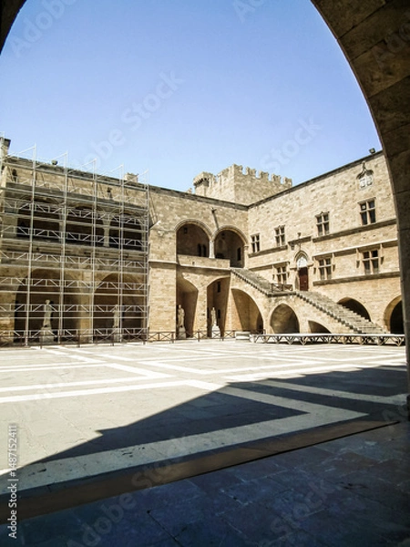 Fototapeta Inner courtyard of Palace of Grand Master of Knights of Rhodes in historic part of the Rhodes city on Rhodes island in Greece
