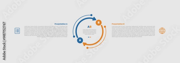 Fototapeta 2 stage infographic diagram opposite comparison with outline circle arrow edge circular with two step for slide presentation