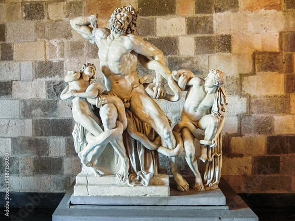 Fototapeta Statue of Laocoon and his sons in interior hall in Palace of Grand Master of Knights of Rhodes city on Rhodes island in the Greece