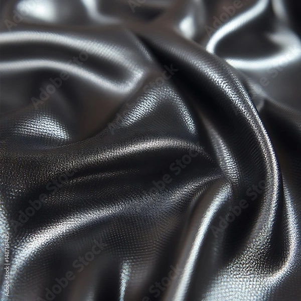 Fototapeta Close-up view of luxurious, draped, dark gray silk fabric.  Detailed texture and folds