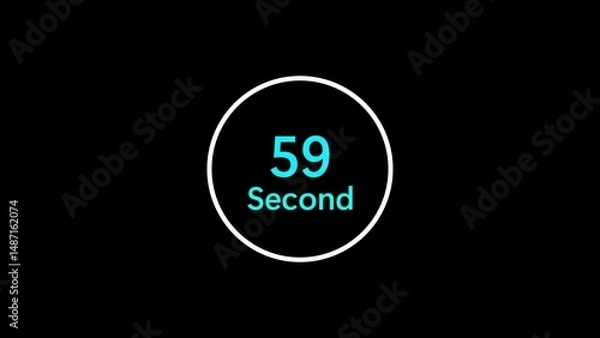 Fototapeta Digital countdown timer showing fifty nine seconds remaining against a black background in a simple and modern style
