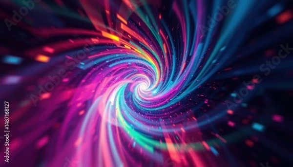Obraz Cyberpunk vortex: vibrant abstract fractal swirl of colorful light trails