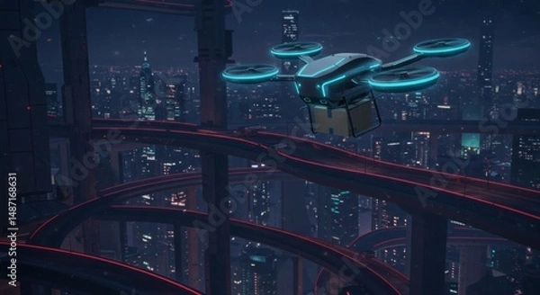 Fototapeta A futuristic concept of a drone delivery service, showcasing technological advancements in business logistics