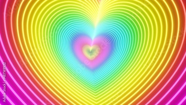 Obraz Bright Colorful Endless Rainbow Heart Tunnel With 3D Parallax Effect - Abstract Background Texture