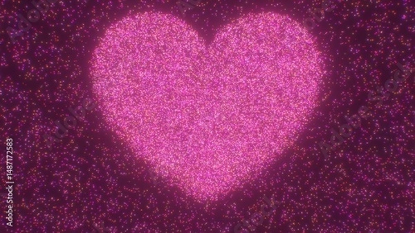 Fototapeta Bright Glowing Pink Heart Made Of Tiny Glittering Neon Sparkle Lights - Abstract Background Texture