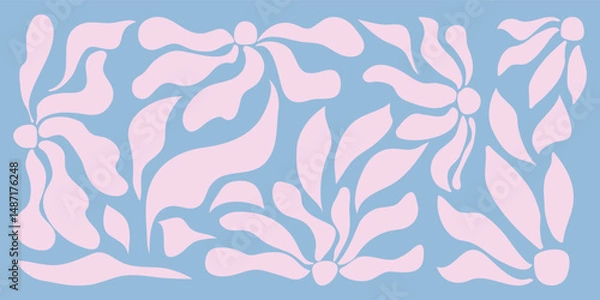 Obraz Retro Groovy Flower Background Set. Abstract Flower Pattern in Trendy 70s Style. Boho Colorful Groovy Flower Vintage Background. Graphic Fun Hippie Poster. Abstract Summer Wallpaper.