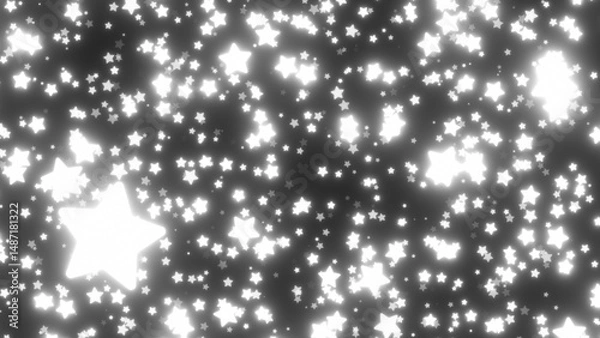Fototapeta Fly Through Bright White Luminous Glow Stars In Dreamy Dark Space - Abstract Background Texture