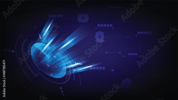 Obraz Abstract Blue Data Burst Futuristic Technology Background with Circular Elements