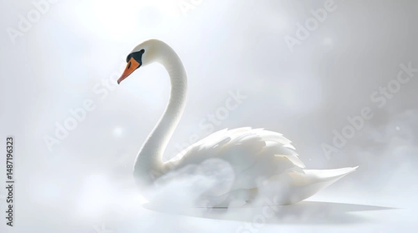 Obraz Extreme Macro Close-Up of White Swan with Curved Neck on White — Precision Detail and Architectural Elegance, Generative AI