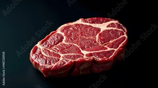 Obraz Close-Up Raw Beef Steak with Marbling Texture on Dark Background – Fresh Uncooked Ribeye Cut for Culinary and Butchery Stock Photography