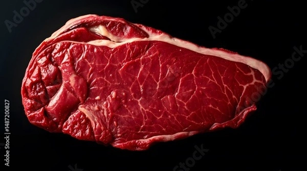 Obraz Close-Up Raw Beef Steak with Marbling Texture on Dark Background – Fresh Uncooked Ribeye Cut for Culinary and Butchery Stock Photography