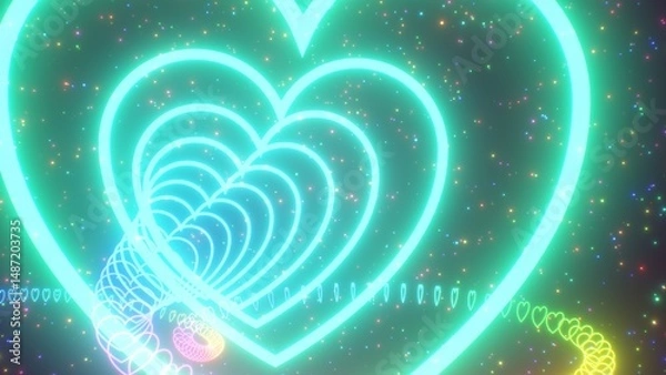 Fototapeta Spiraling Rainbow Neon Glow Heart Tunnel In Cosmic Dreamy Aesthetic - Abstract Background Texture