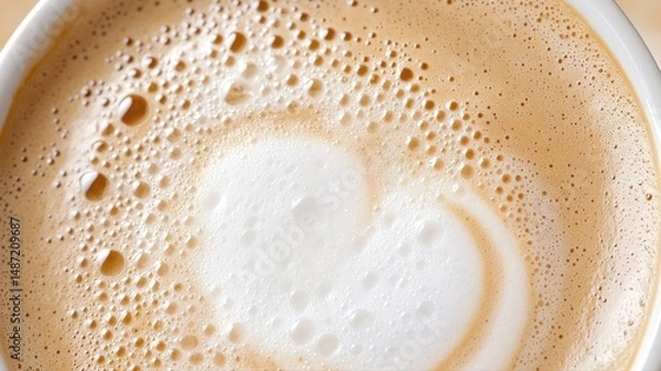 Fototapeta Close-up of Latte Art Heart on Coffee Foam coffee latte foam heart close-up art cappuccino drink cup