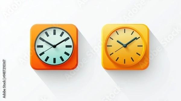 Obraz The business concept illustrates time as money with a clock face, hour and minute hands, and dollar symbols, an icon set for office design