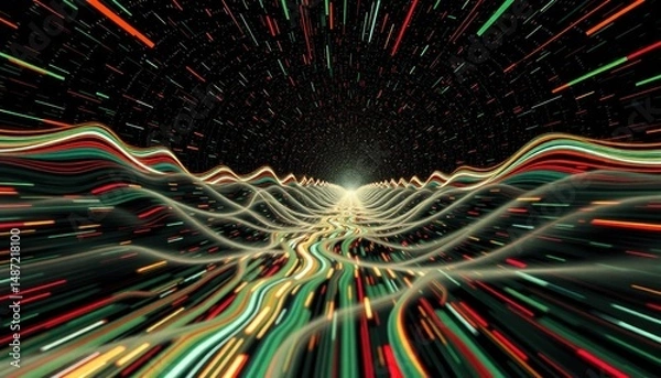 Obraz Abstract glowing network: data stream, colorful technology background