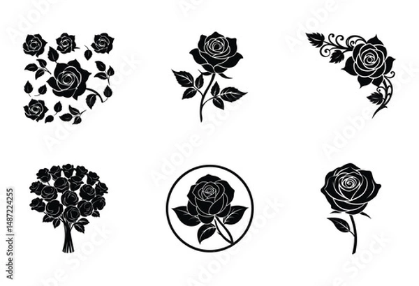 Obraz Rose Silhouette Vector  | Romantic Flower