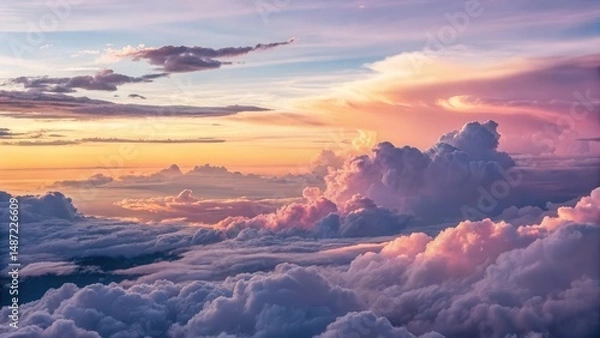 Fototapeta Stunning Sunset Cloudscape Aerial View of Colorful Sky and Clouds