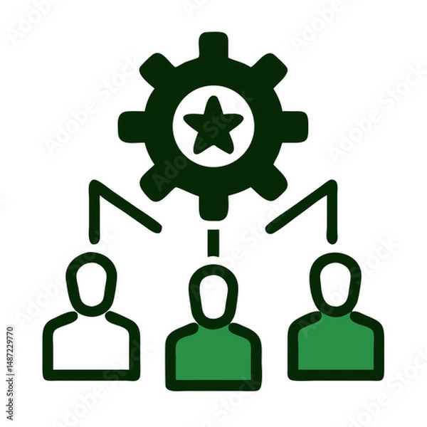 Obraz Green gear and team management icon in flat vector style
